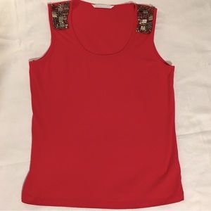 Peter Nygard metal bead shoulder red/orange tank. Beautiful beading, size large.